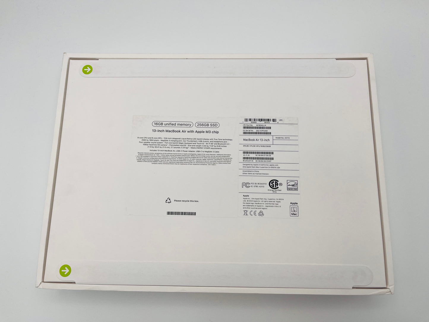 Apple MacBook Air (2024) - 13.6-inch Liquid Retina Display, M3 Chip, 16GB RAM, 256GB SSD -  A3113 - MC8G4LL/A